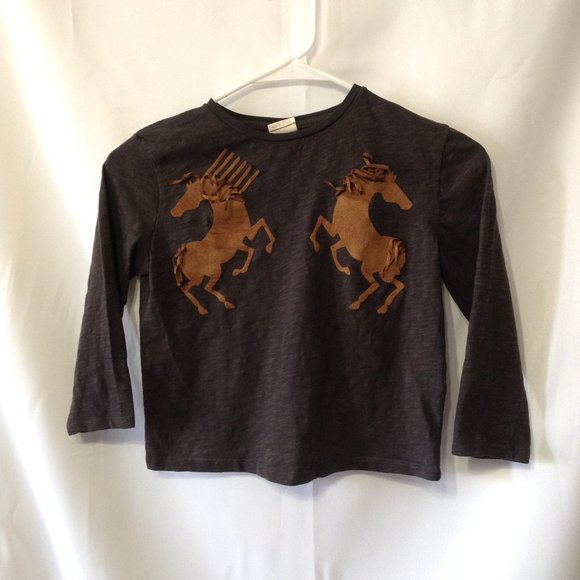 Zara Girls Black & Gold Long Sleeve Crew Neck T-Shirt Size - 7 (PRE-LOVED) - Picture 3 of 3
